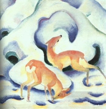 Ciervo en la nieve expresionismo Pinturas al óleo